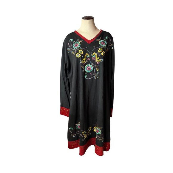 Double D Ranch 2XL Black Tunic Dress Embroidered Boho Hippie Western Mexican - Picture 1 of 15